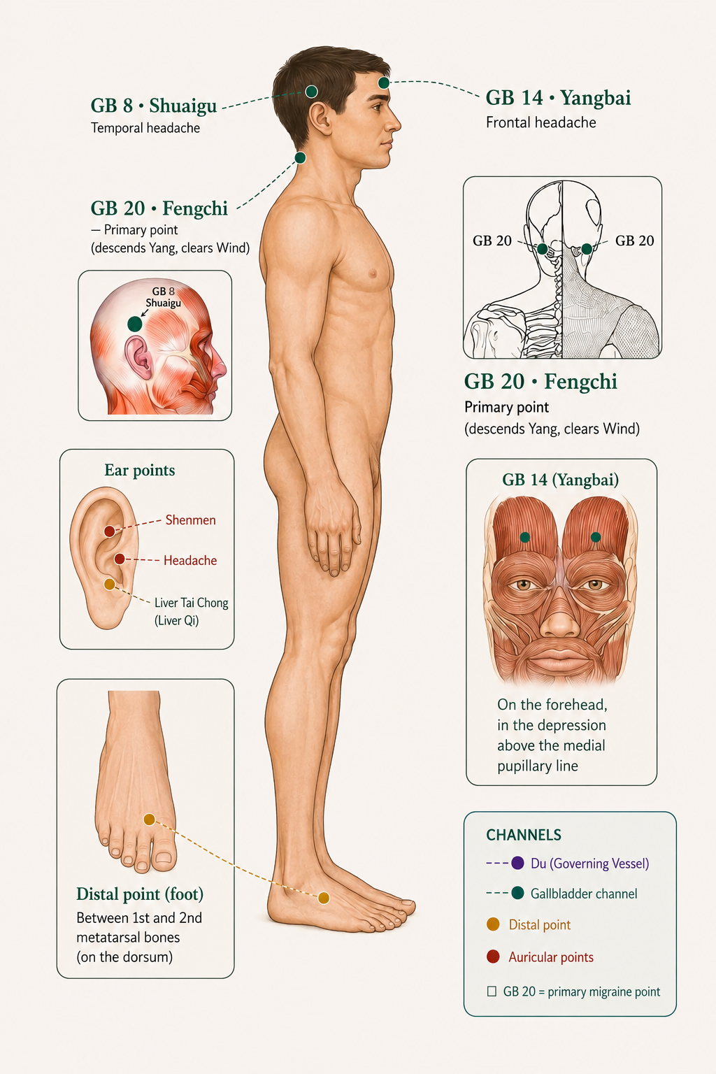 Key acupuncture points for migraine treatment in TCM